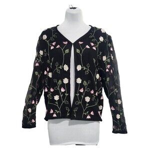 Y2K Sheer Silk Embroidered Cardigan Top 6 Adrianna Papell Whimsigoth Floral vtg
